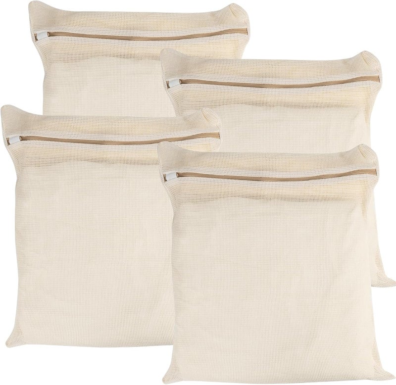 NAHADS 4-Piece Large Durable Organic Cotton Mesh Laundry Bags with Sturdy Zippers and Breathable Mesh are Delicate Laundry Bags for Underwear, Clothes, Pants and Socks - Image 1